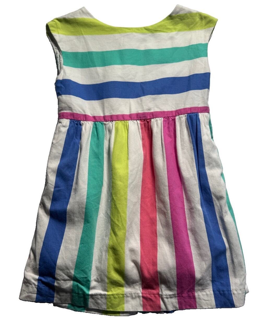 Gap Kids Rainbow Stripe Dress Girls XS 4-5 Cotton Short Sleeve Colorful